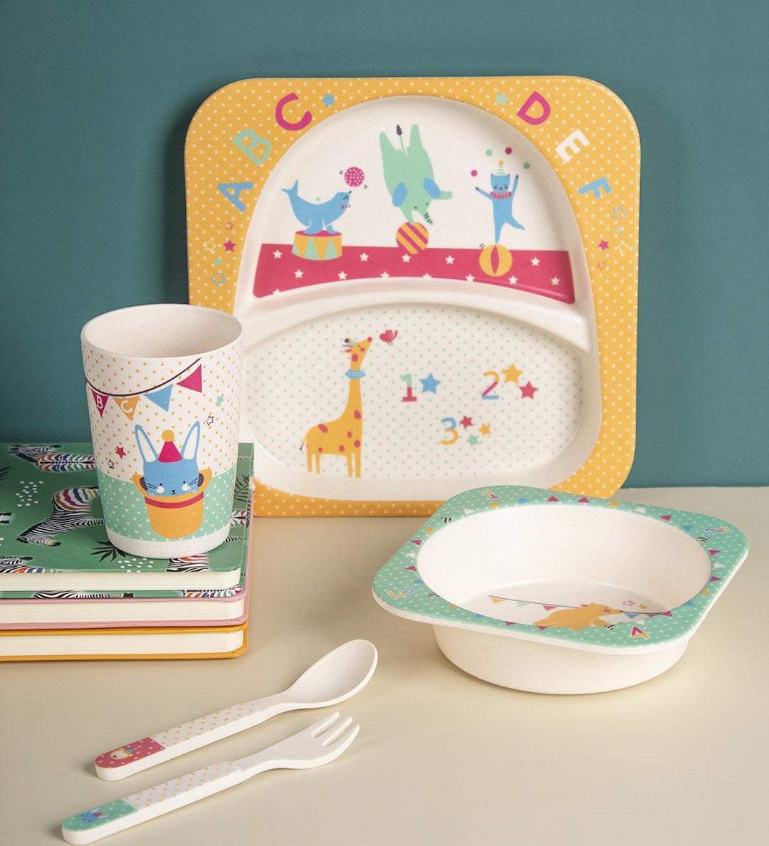 Market99 Children'S Pastel Dinner Set 1 Plate, 1 Bowl, 1 Tumbler, 1 Fork & 1 Spoon - MARKET 99