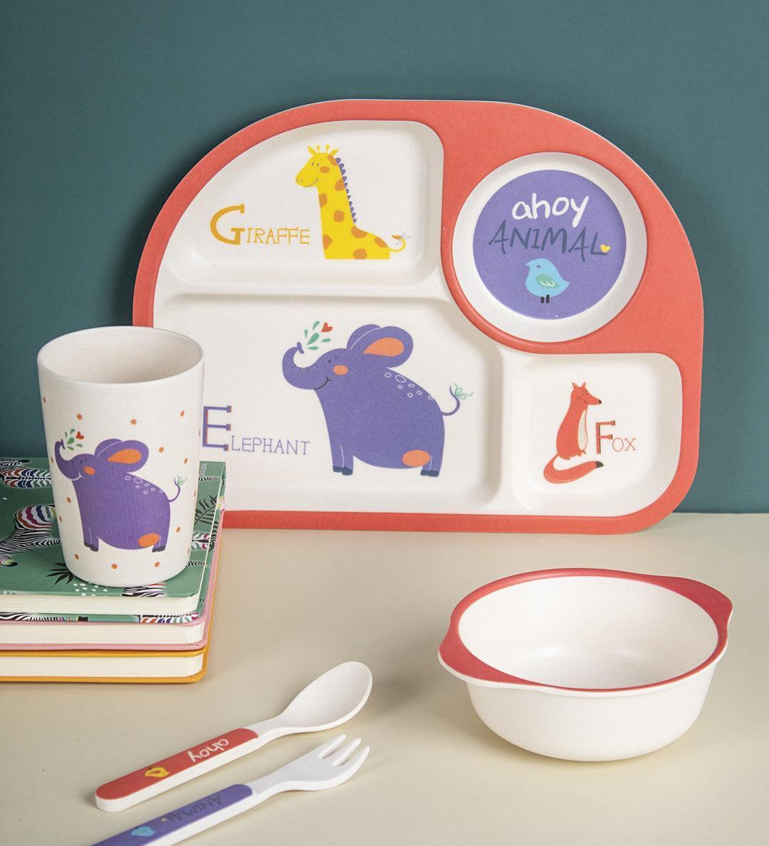Market99 Children'S Pastel Dinner Set 1 Plate, 1 Bowl, 1 Tumbler, 1 Fork & 1 Spoon - MARKET 99