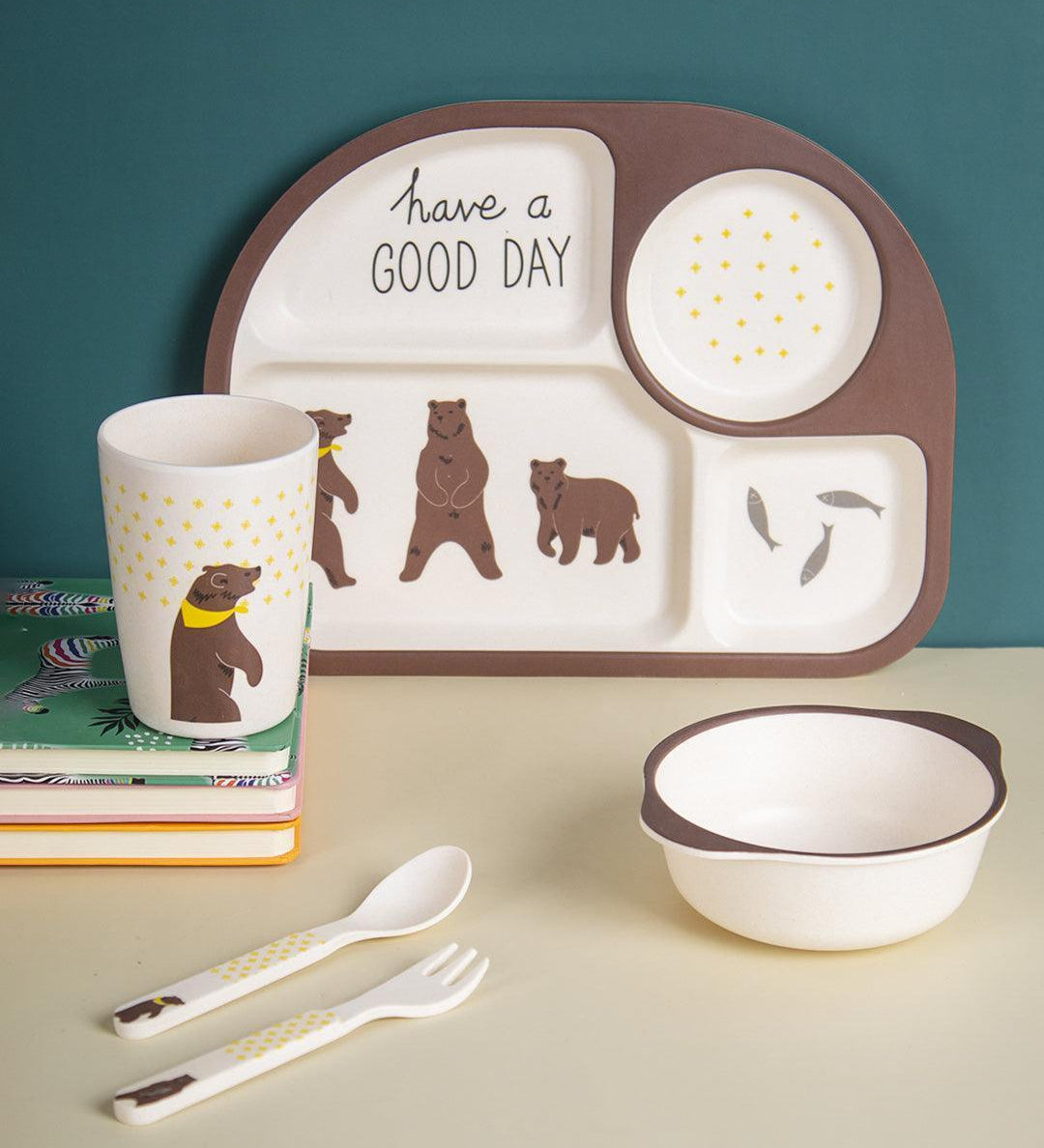 Market99 Children'S Pastel Dinner Set 1 Plate, 1 Bowl, 1 Tumbler, 1 Fork & 1 Spoon - MARKET 99