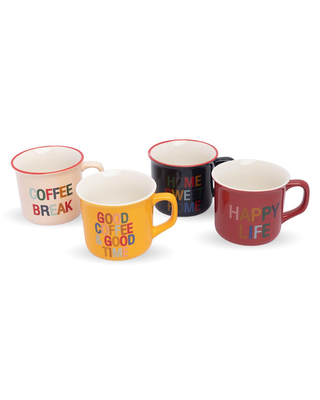 Market99 Coffee Mug, Multicolour, Ceramic, Set of 4, 230 mL - MARKET 99