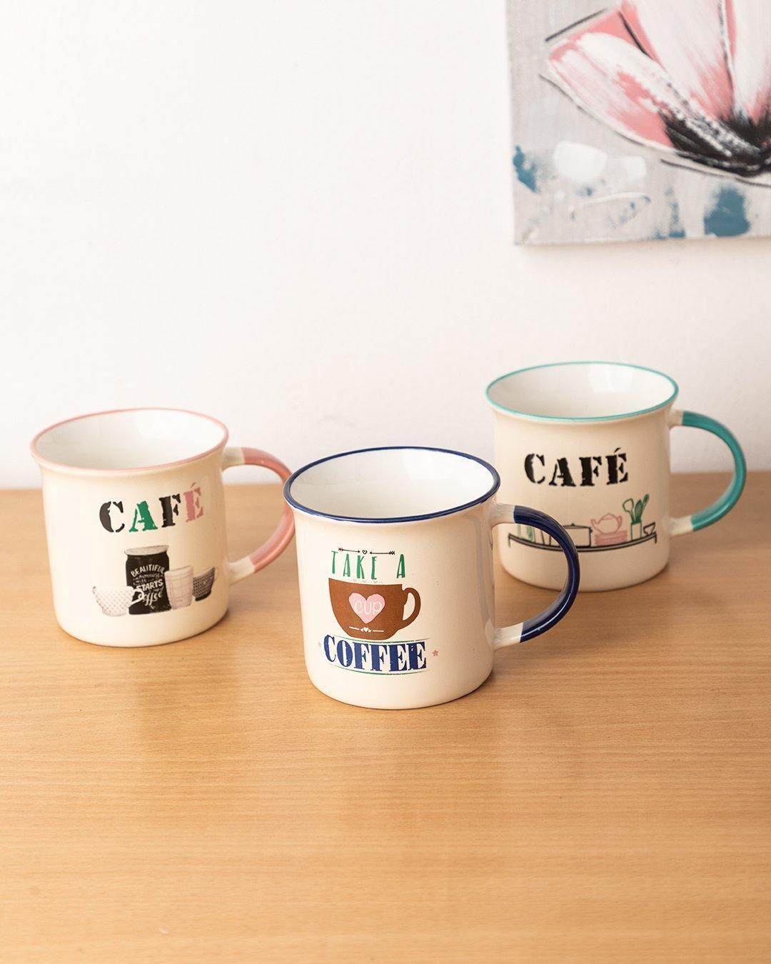 Market99 Coffee Mug, White, Ceramic, Set of 3, 400 mL - MARKET 99