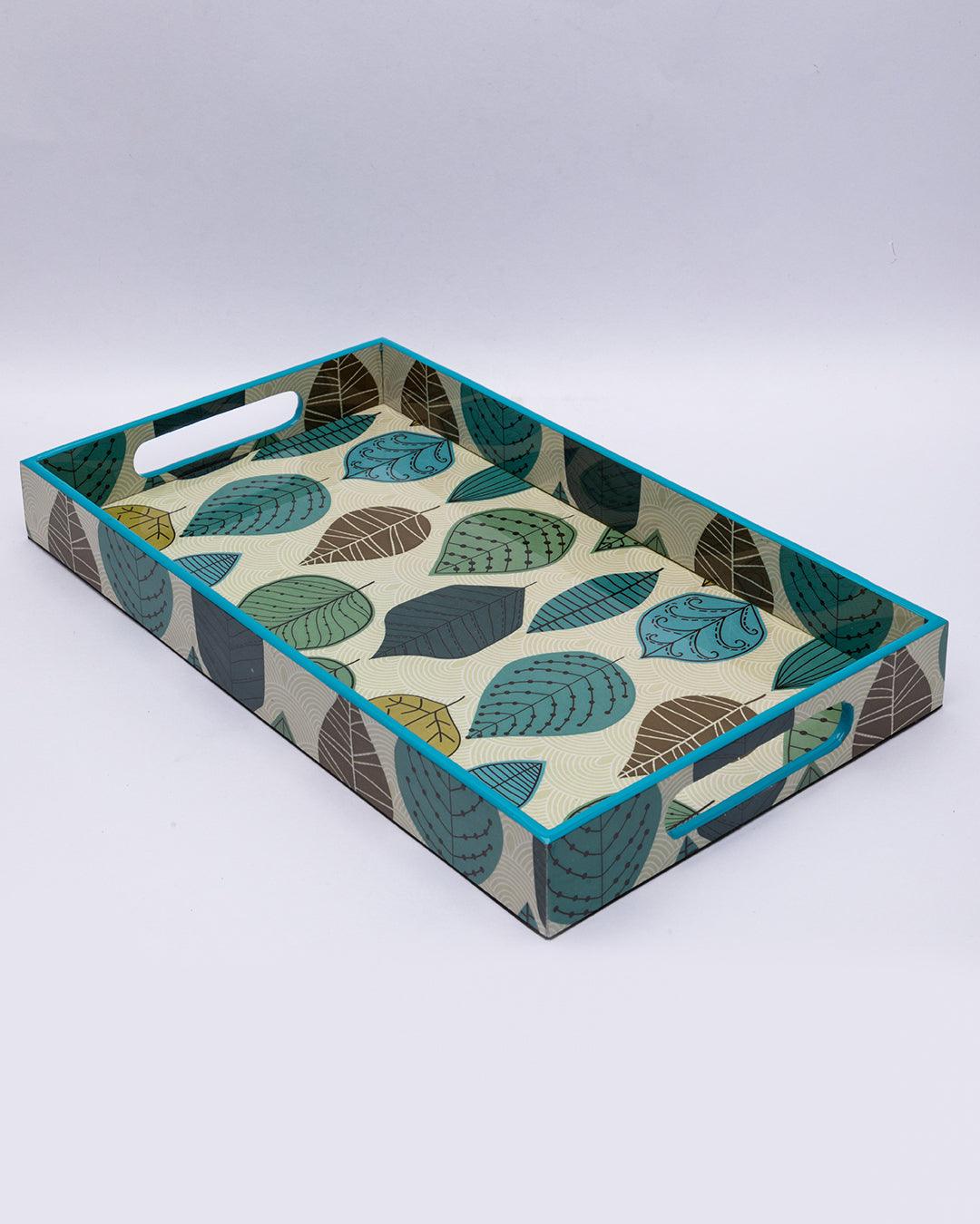 Market99 Decorative Serving Tray, Wooden Tray with Handles, Nature Inspired Design Tray, Home Décor, Medium, Rectangular, Multicolour, MDF - MARKET 99