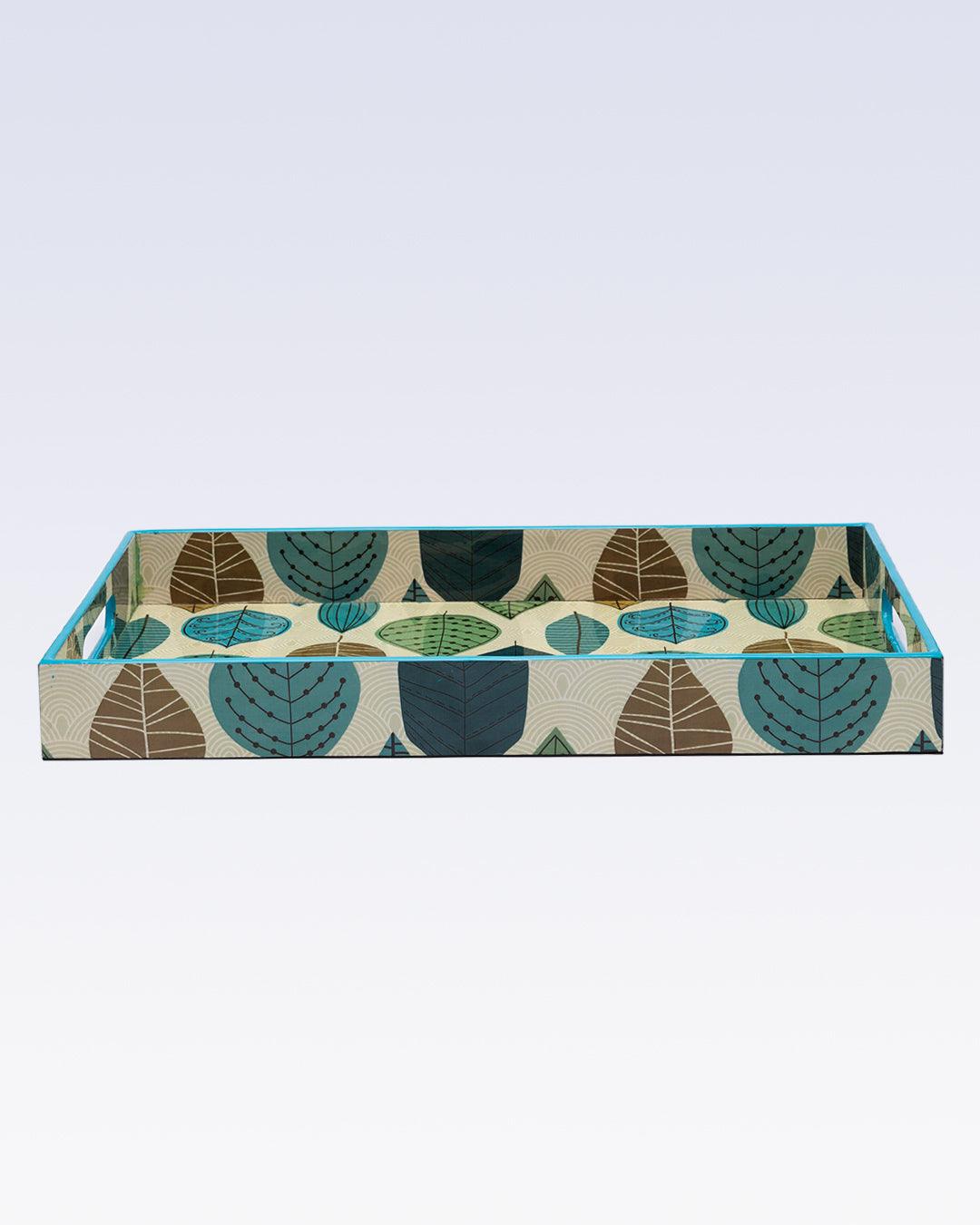 Market99 Decorative Serving Tray, Wooden Tray with Handles, Nature Inspired Design Tray, Home Décor, Standard, Rectangular, Multicolour, MDF - MARKET 99
