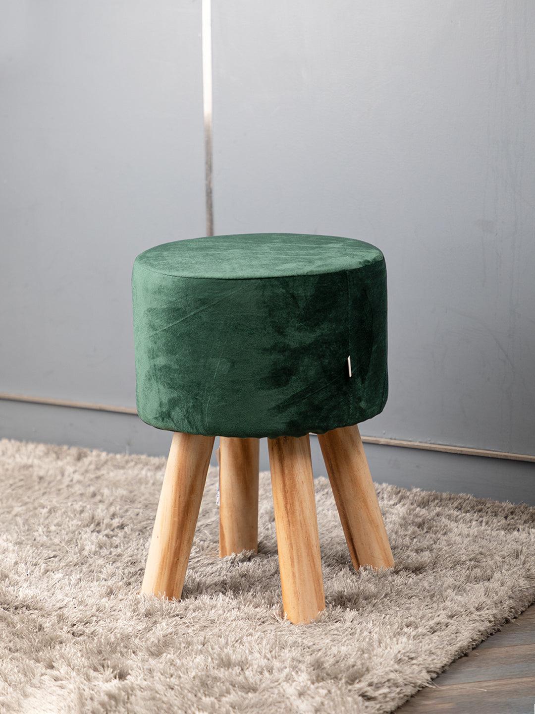 Market99 Four Legged Wooden Footstool, Ottoman, Emerald Green, Velvet, Wood - MARKET 99