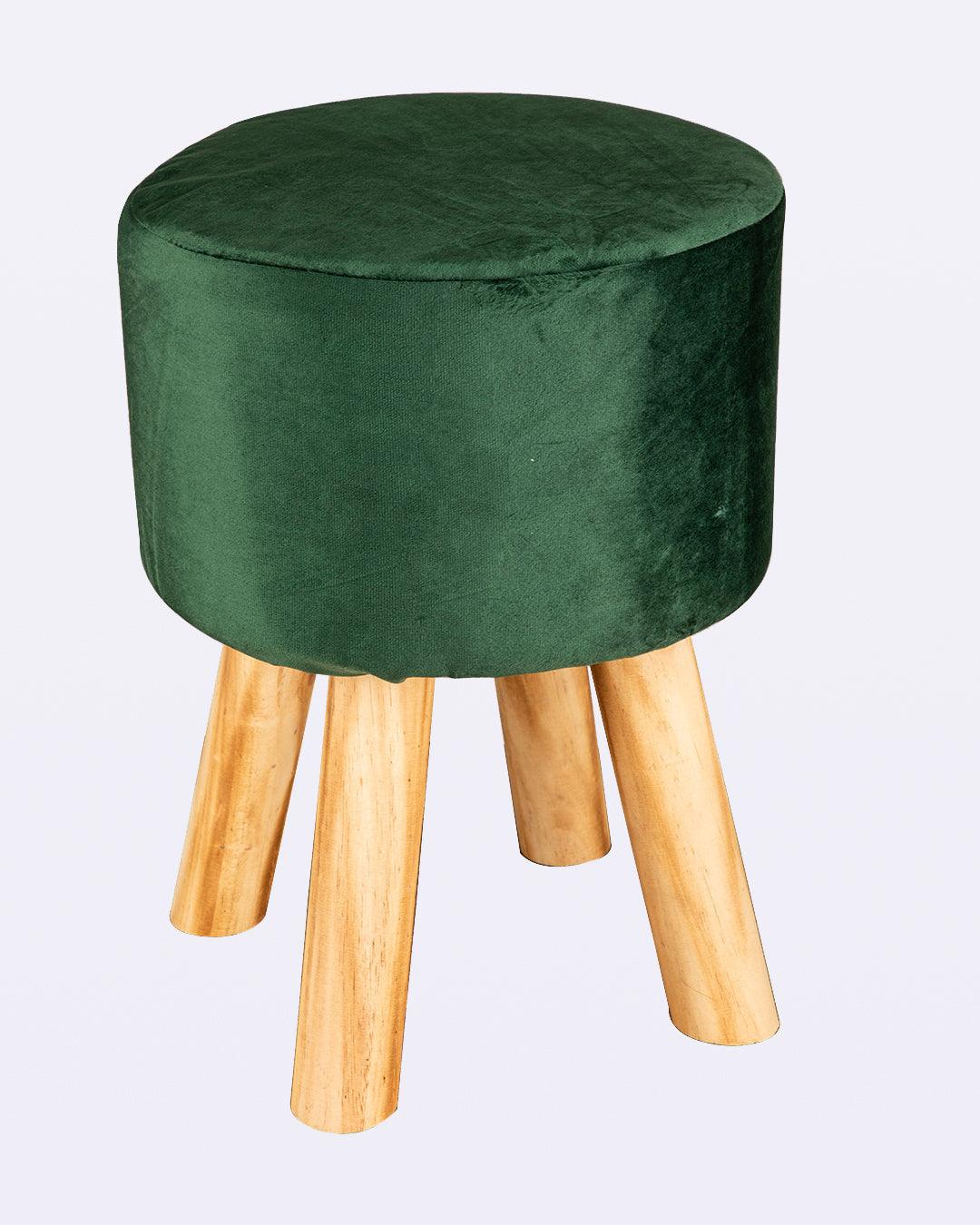 Market99 Four Legged Wooden Footstool, Ottoman, Emerald Green, Velvet, Wood - MARKET 99