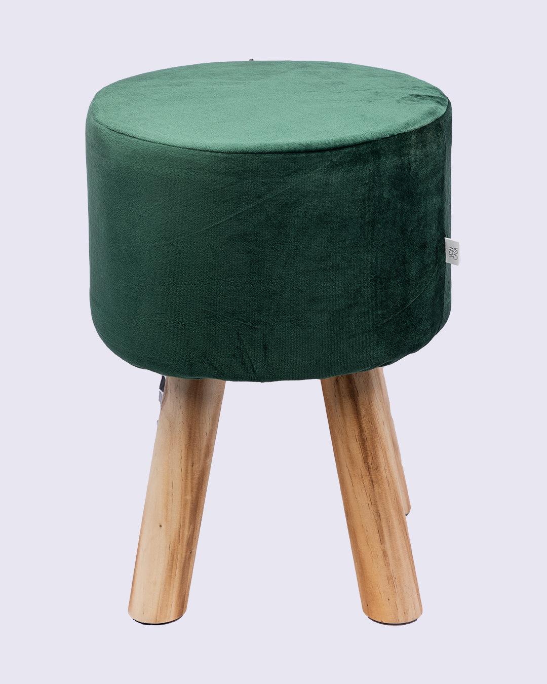 Market99 Four Legged Wooden Footstool, Ottoman, Emerald Green, Velvet, Wood - MARKET 99