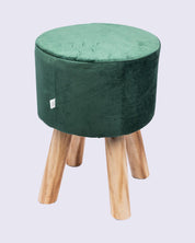 Market99 Four Legged Wooden Footstool, Ottoman, Emerald Green, Velvet, Wood - MARKET 99