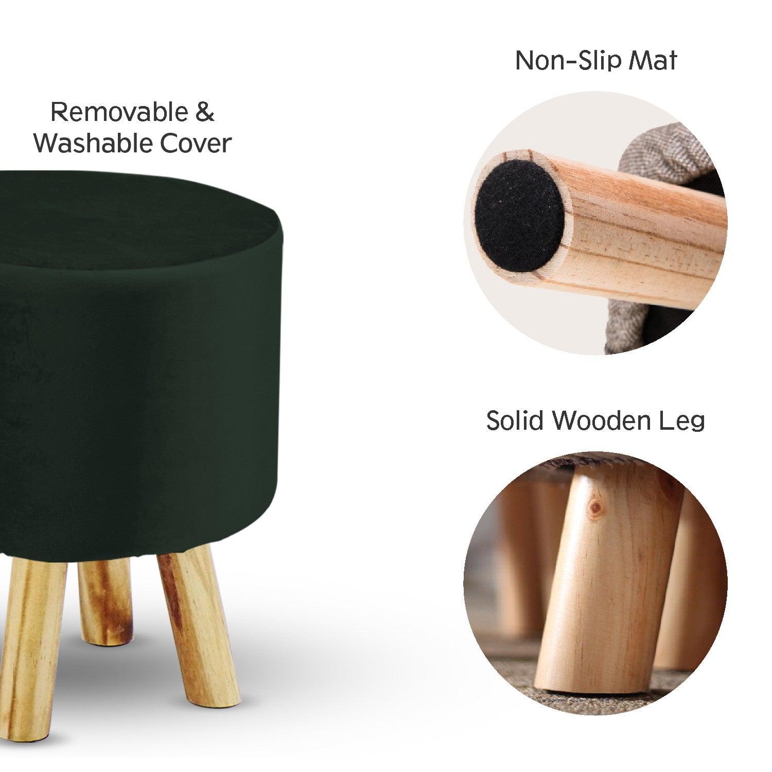 Market99 Four Legged Wooden Footstool, Ottoman, Emerald Green, Velvet, Wood - MARKET 99