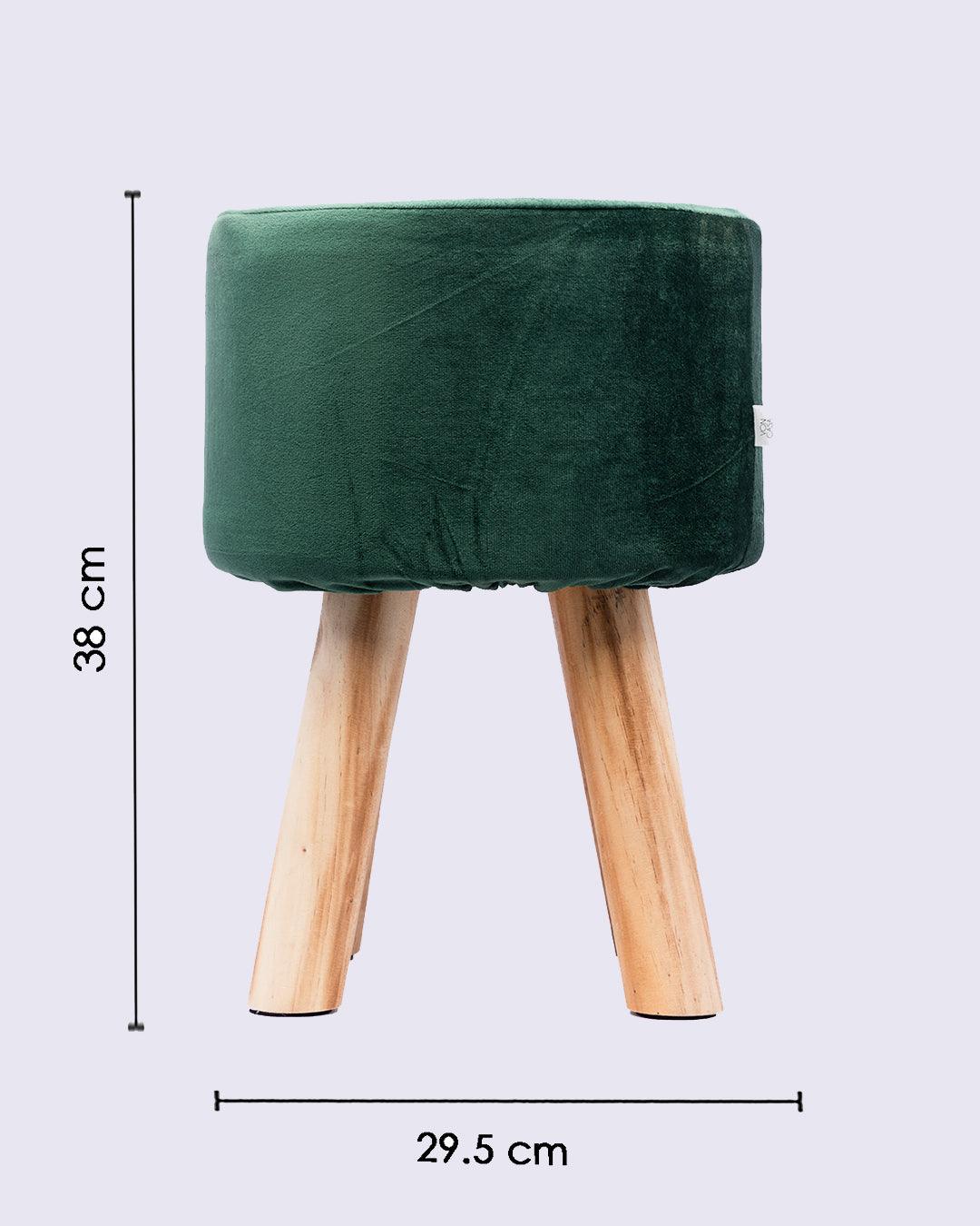 Market99 Four Legged Wooden Footstool, Ottoman, Emerald Green, Velvet, Wood - MARKET 99