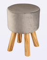Market99 Four Legged Wooden Footstool, Ottoman, Grey, Velvet, Wood - MARKET 99
