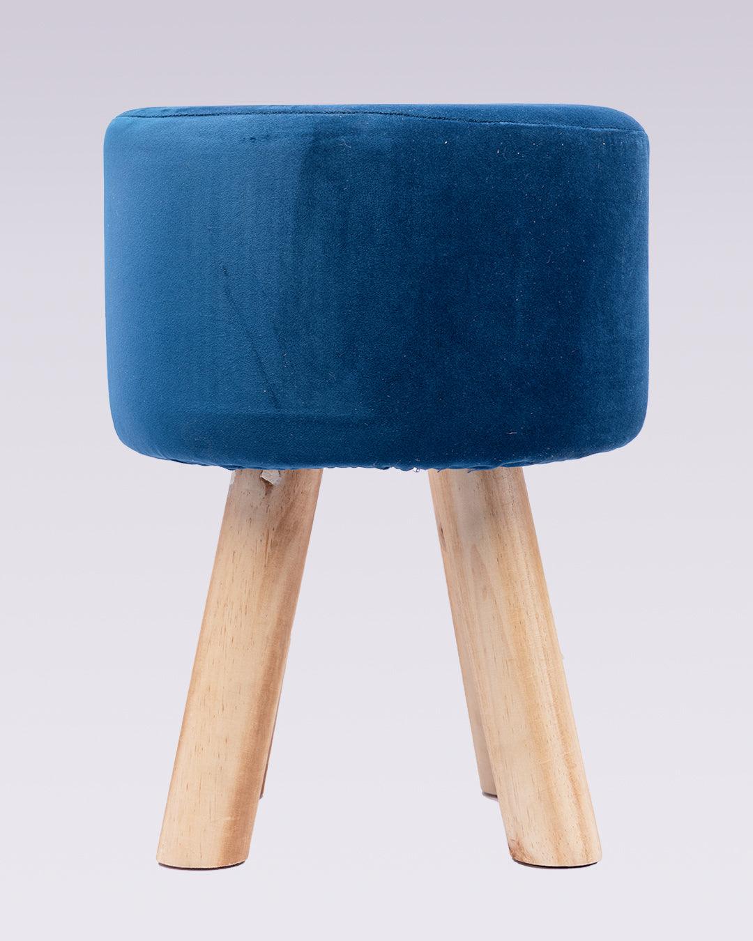 Market99 Four Legged Wooden Footstool, Ottoman, Navy Blue, Velvet, Wood - MARKET 99