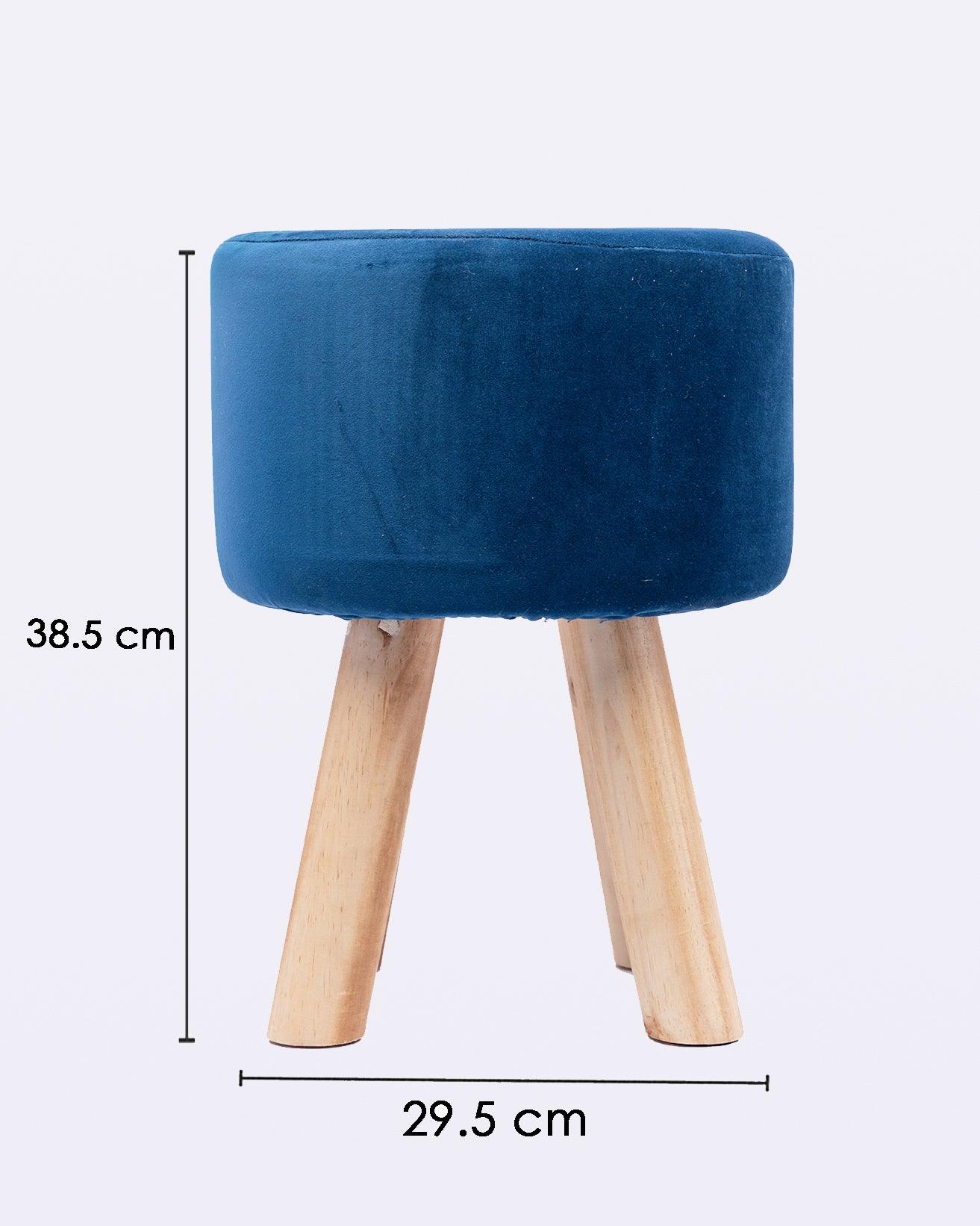 Market99 Four Legged Wooden Footstool, Ottoman, Navy Blue, Velvet, Wood - MARKET 99