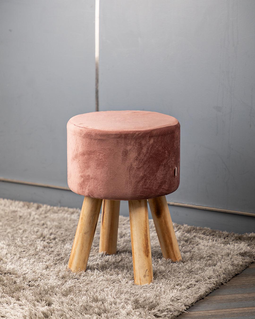 Market99 Four Legged Wooden Footstool, Ottoman, Rose Gold, Velvet, Wood - MARKET 99