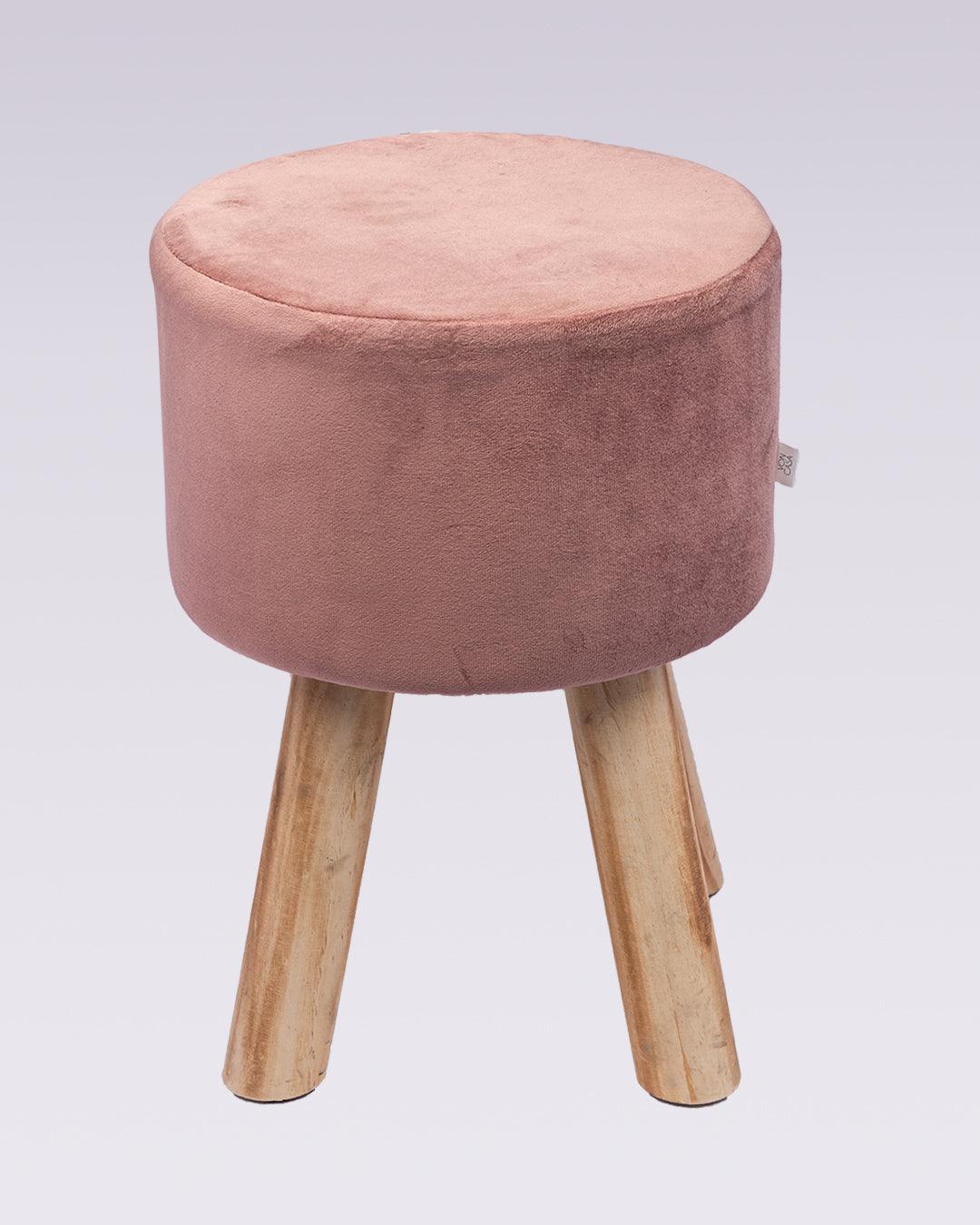 Market99 Four Legged Wooden Footstool, Ottoman, Rose Gold, Velvet, Wood - MARKET 99
