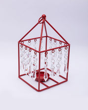 Market99 Geo T-Light Candle Holder, Clear Crystal Votive Holder, Red Colour, Mild Steel - MARKET 99