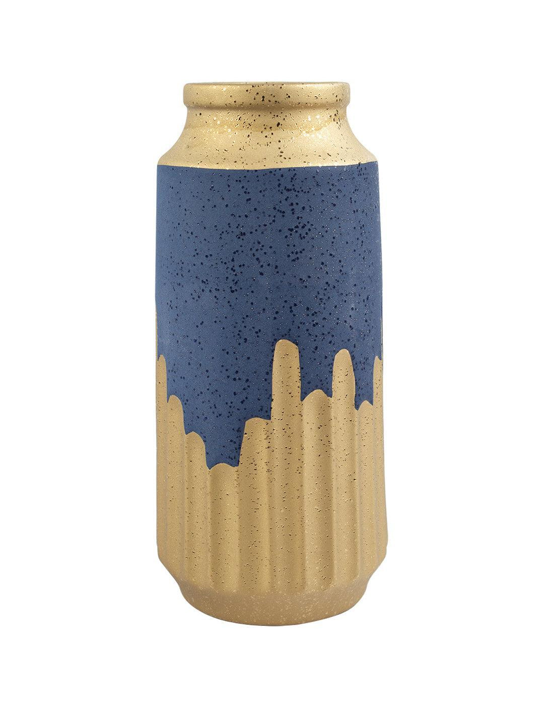 Blue Ceramic Flower Vase With Golden Glaza