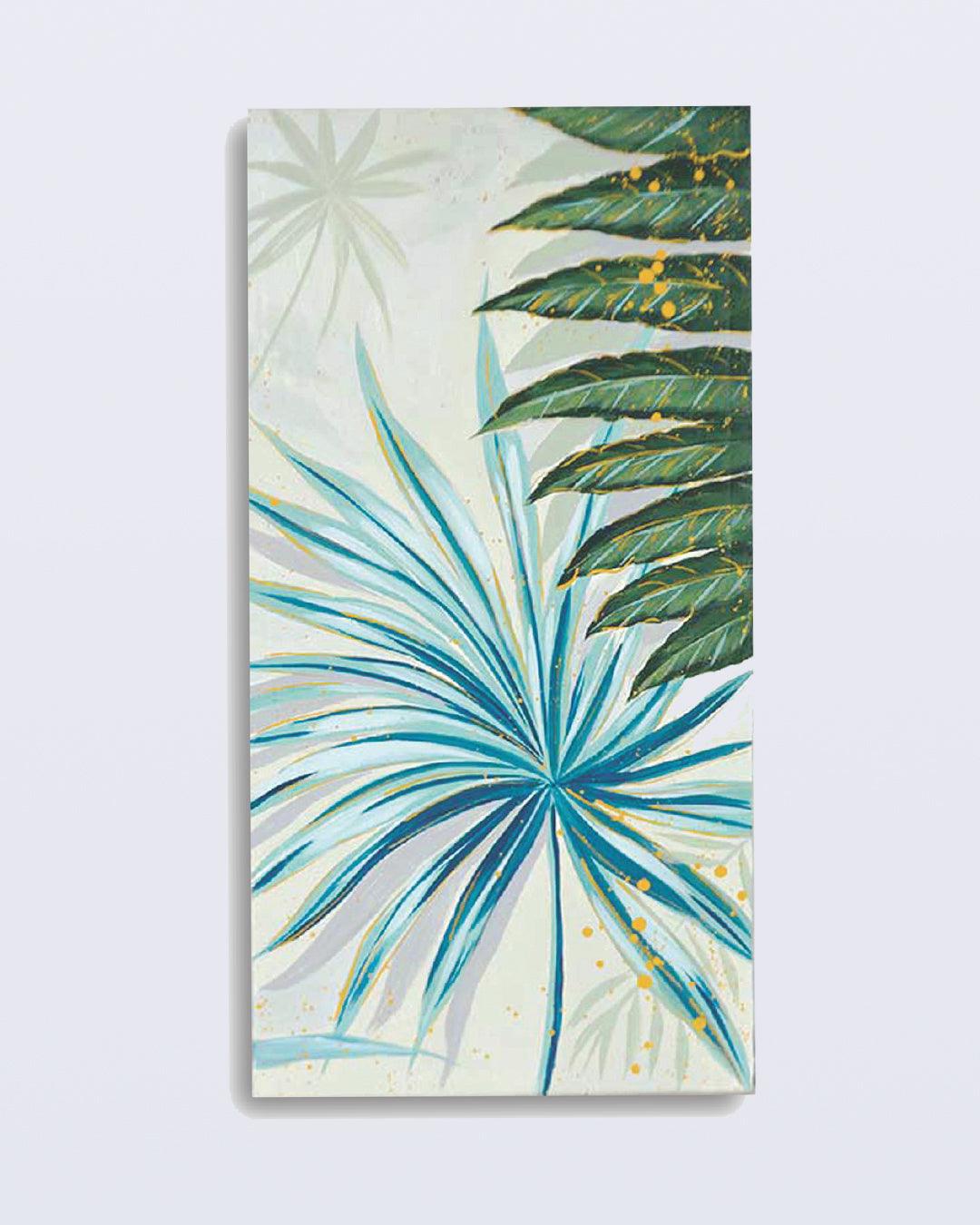 Market99 Hand Painted Tropical Leaf Oil Painting, on Canvas, Gallery Wrapped & Framed, Modern Artwork, Multicolour, Canvas Fabric - MARKET 99