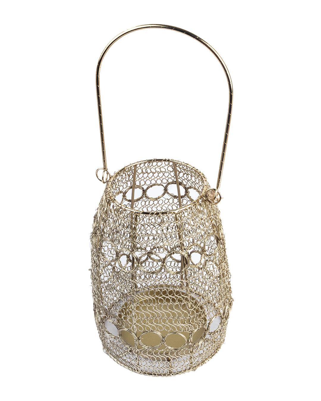 Market99 Hanging Lantern, Bunnai, Wired Mesh, Golden Colour, Mild Steel - MARKET 99