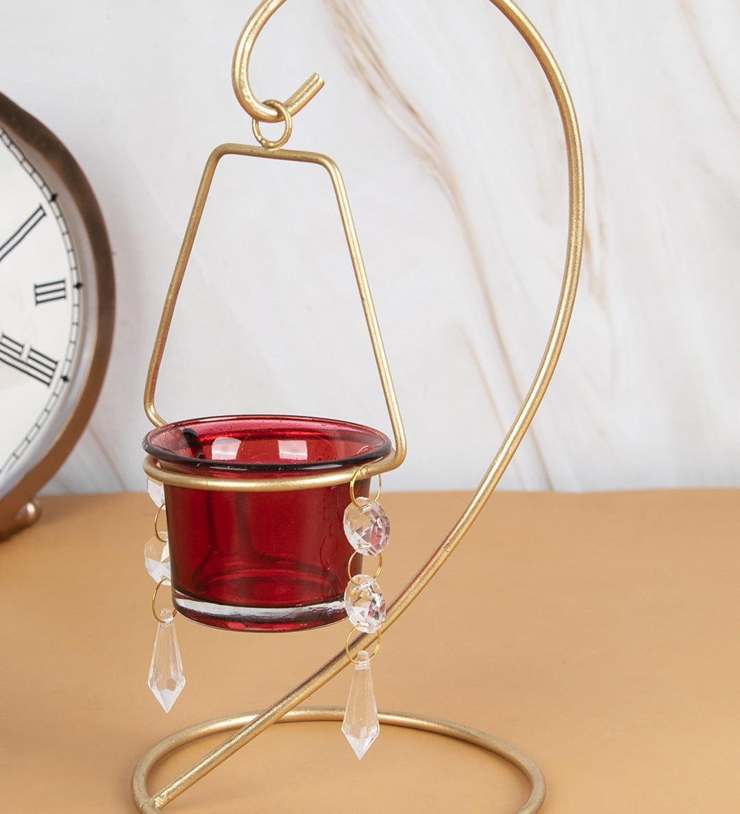 Market99 Hanging T-Light Candle Holder, Votive Holder, Red Votive, Gold Finish, Mild Steel - MARKET 99