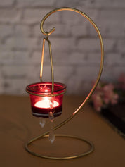 Market99 Hanging T-Light Candle Holder, Votive Holder, Red Votive, Gold Finish, Mild Steel - MARKET 99