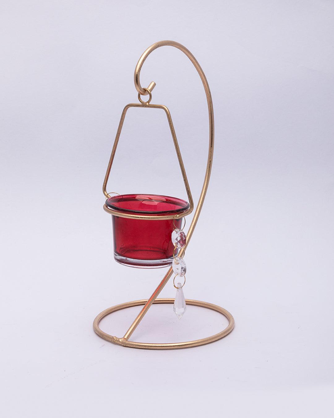 Market99 Hanging T-Light Candle Holder, Votive Holder, Red Votive, Gold Finish, Mild Steel - MARKET 99