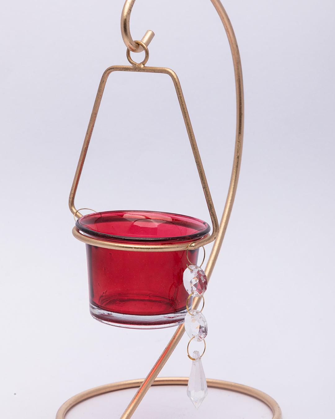 Market99 Hanging T-Light Candle Holder, Votive Holder, Red Votive, Gold Finish, Mild Steel - MARKET 99