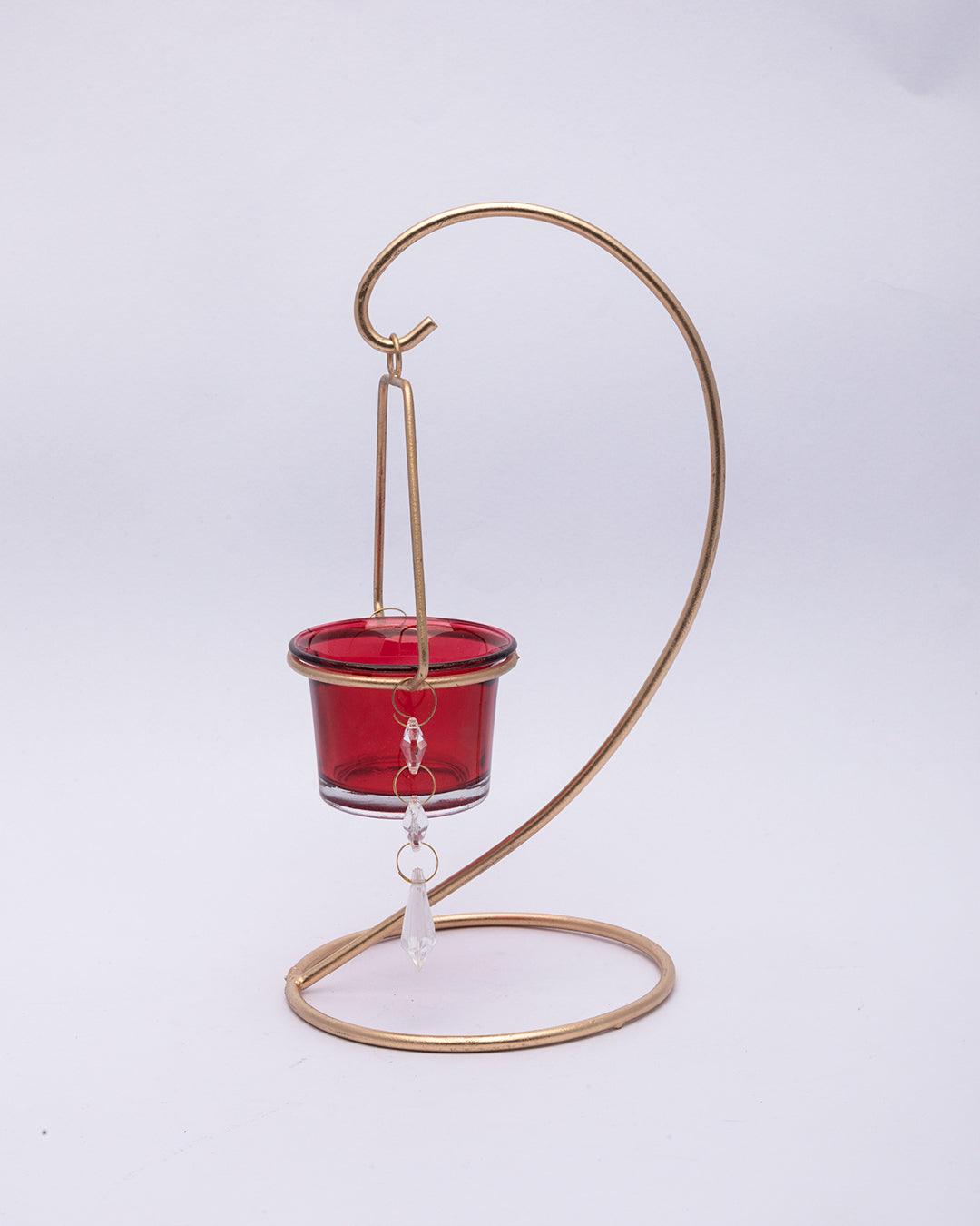 Market99 Hanging T-Light Candle Holder, Votive Holder, Red Votive, Gold Finish, Mild Steel - MARKET 99