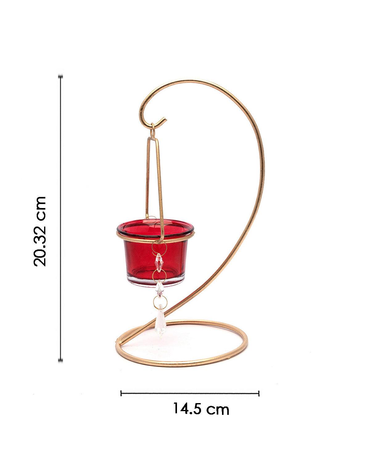 Market99 Hanging T-Light Candle Holder, Votive Holder, Red Votive, Gold Finish, Mild Steel - MARKET 99