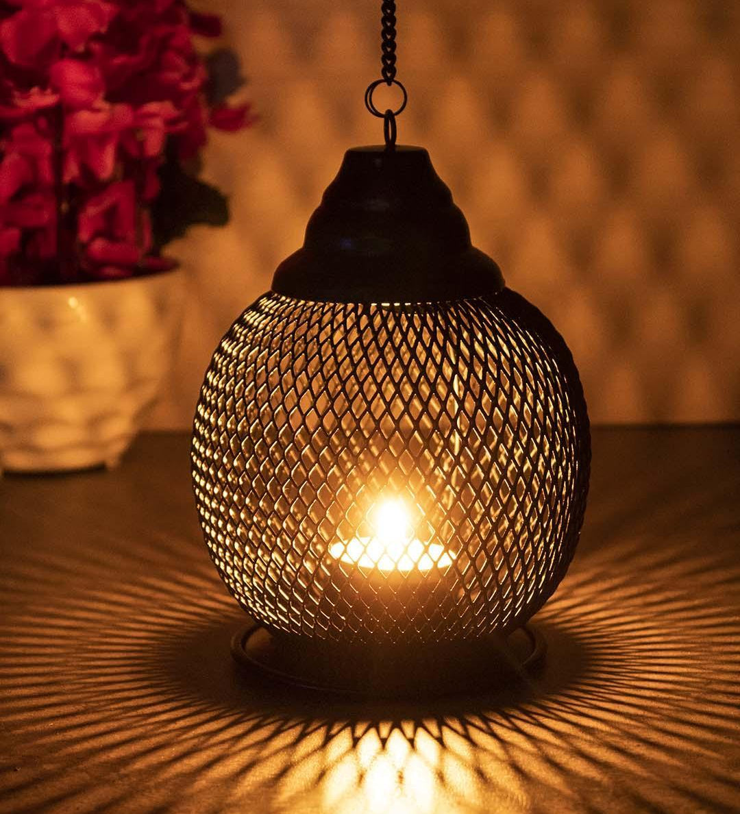 Market99 Hanging T-Light Holder, Diwali Decor, Black, Iron - MARKET 99