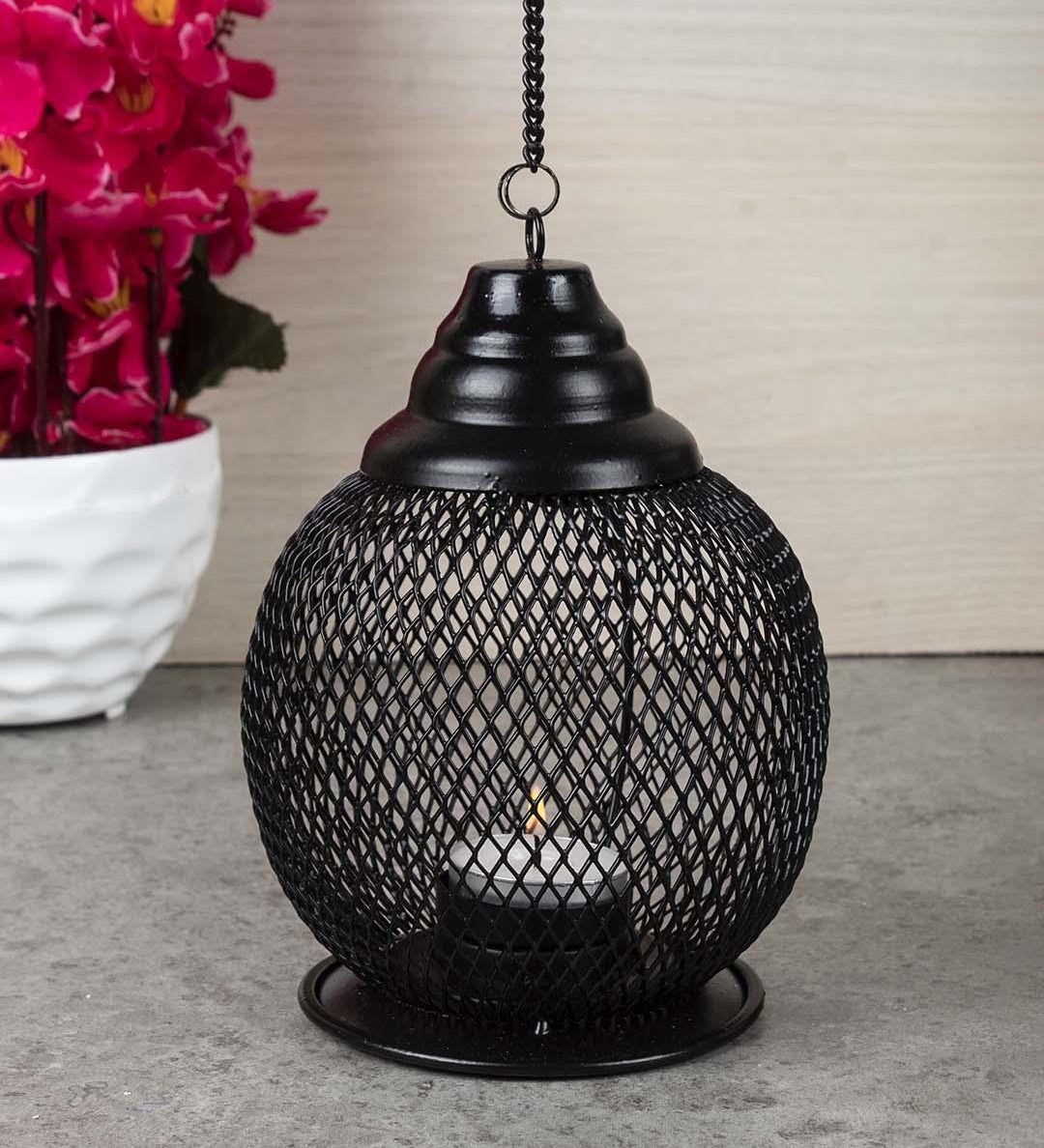 Market99 Hanging T-Light Holder, Diwali Decor, Black, Iron - MARKET 99