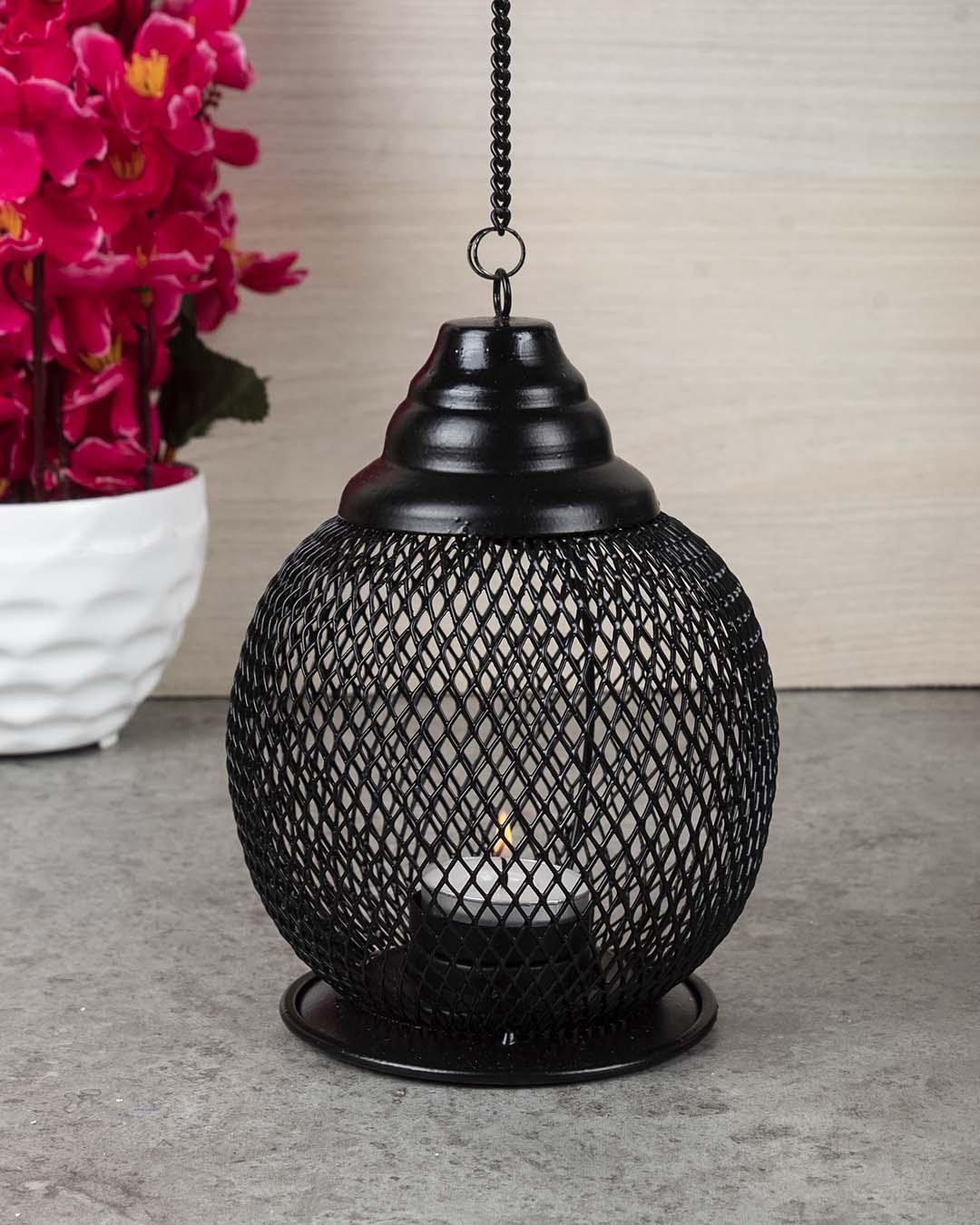 Market99 Hanging T-Light Holder, Diwali Decor, Black, Iron - MARKET 99