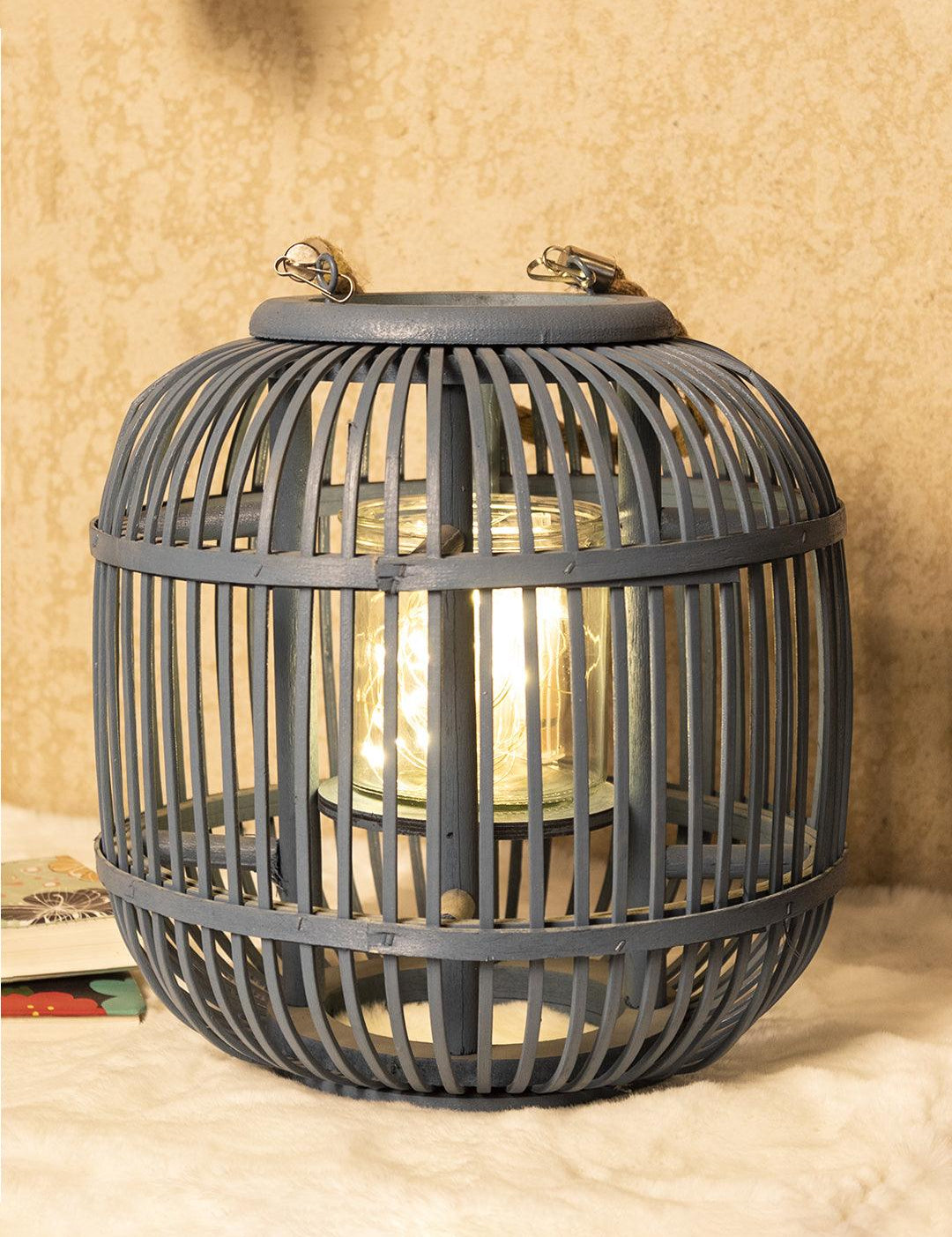 Market99 Lantern, Bamboo Lantern, Blue, Wood - MARKET 99