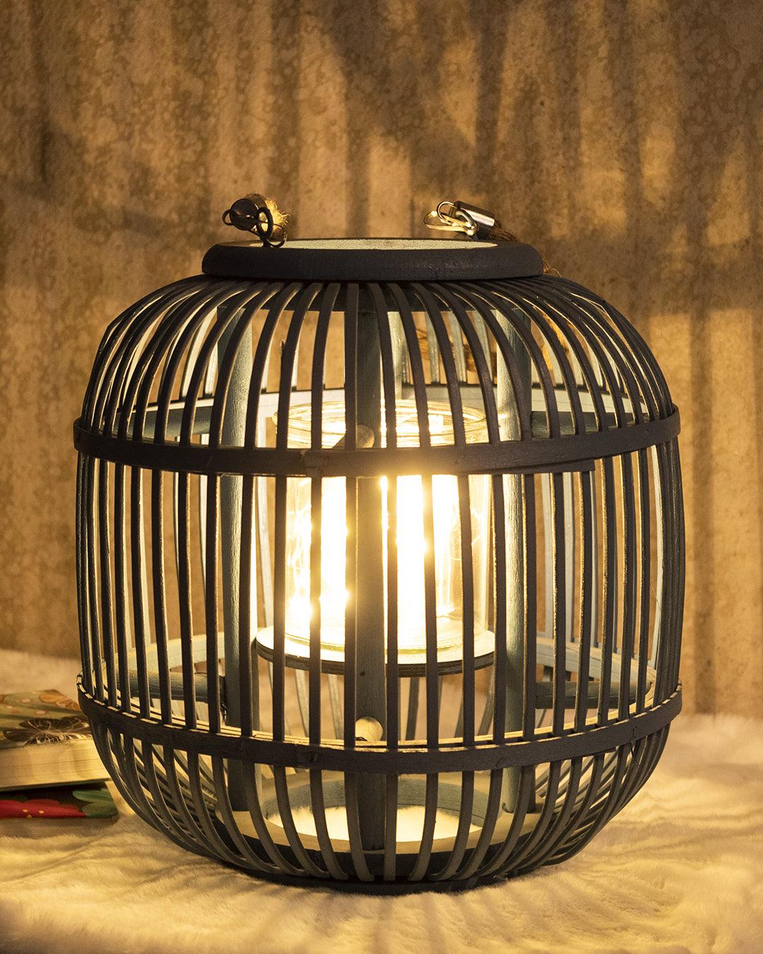 Market99 Lantern, Bamboo Lantern, Blue, Wood - MARKET 99