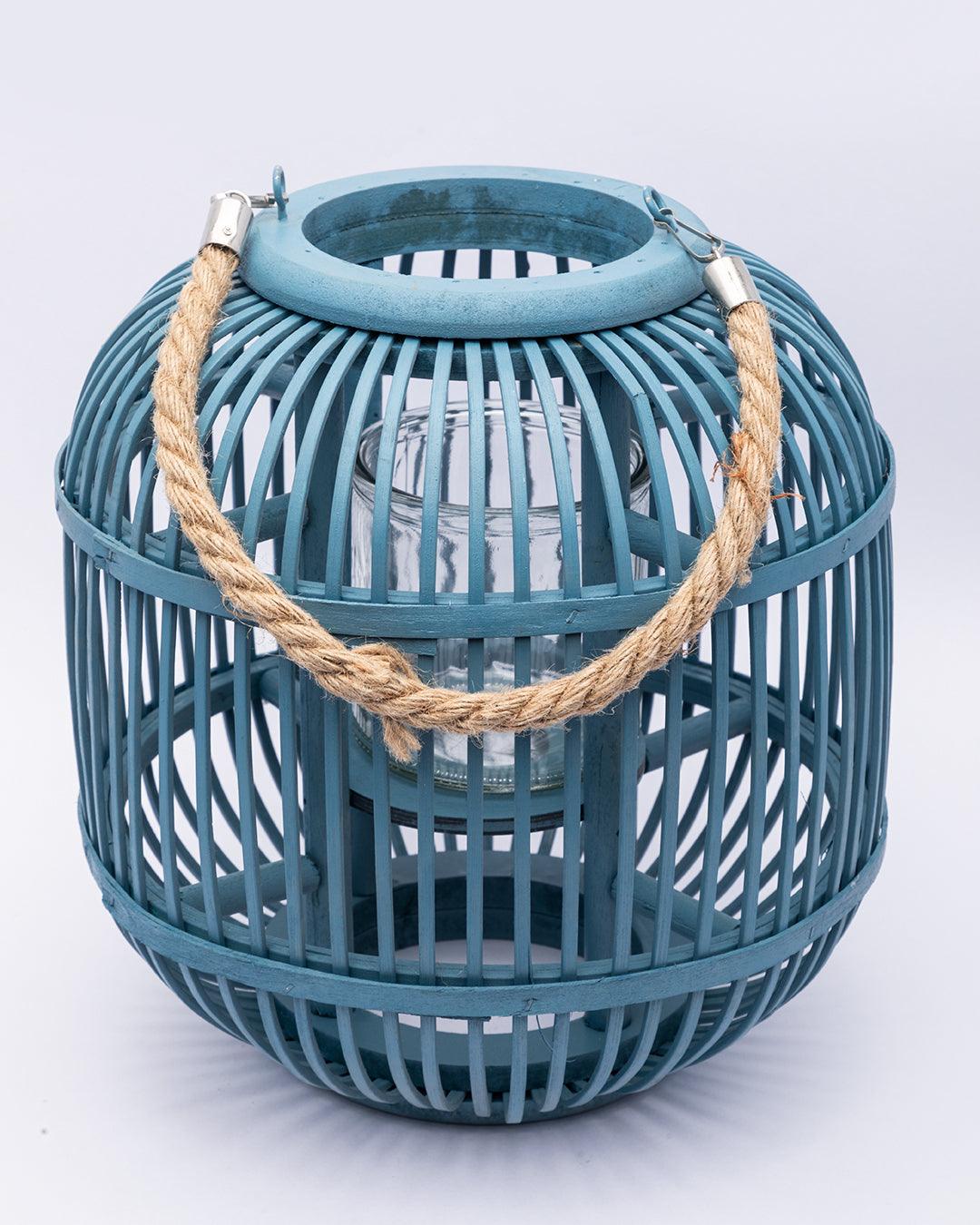 Market99 Lantern, Bamboo Lantern, Blue, Wood - MARKET 99