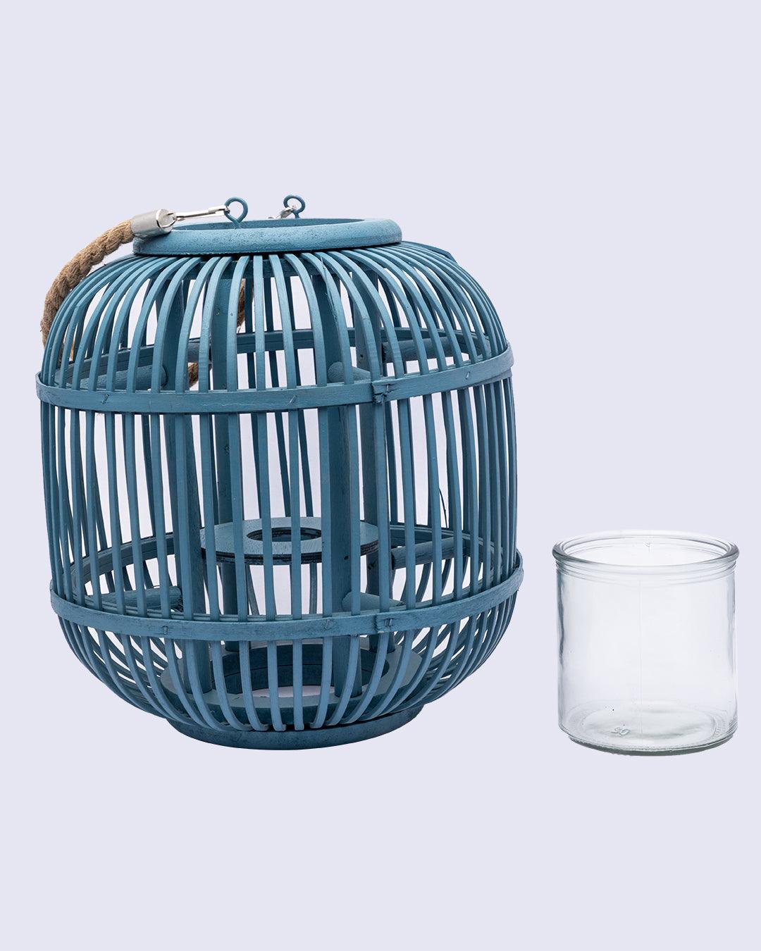 Market99 Lantern, Bamboo Lantern, Blue, Wood - MARKET 99