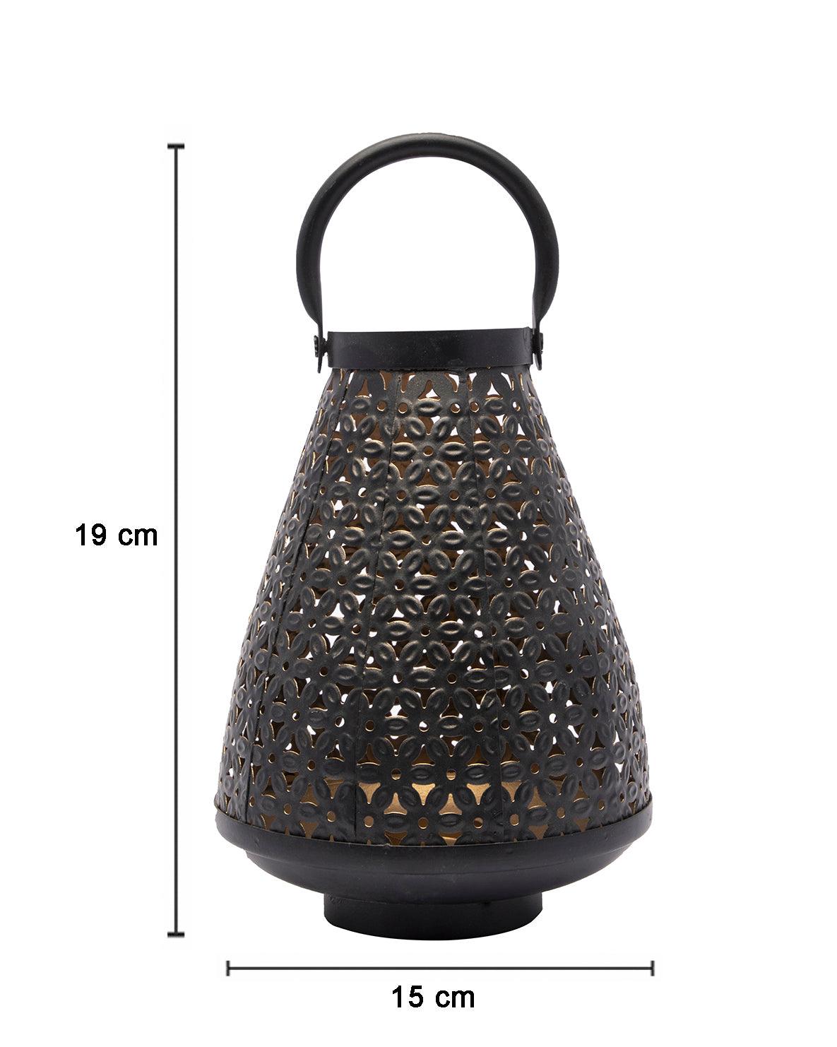 Market99 Lantern Lamp, T-Light Candle Holder, Flower Cutwork, Black Colour, Mild Steel - MARKET 99