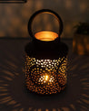 Market99 Lantern Lamp, T-Light Candle Holder, Sun Pattern Cutwork, Black Colour, Mild Steel - MARKET 99