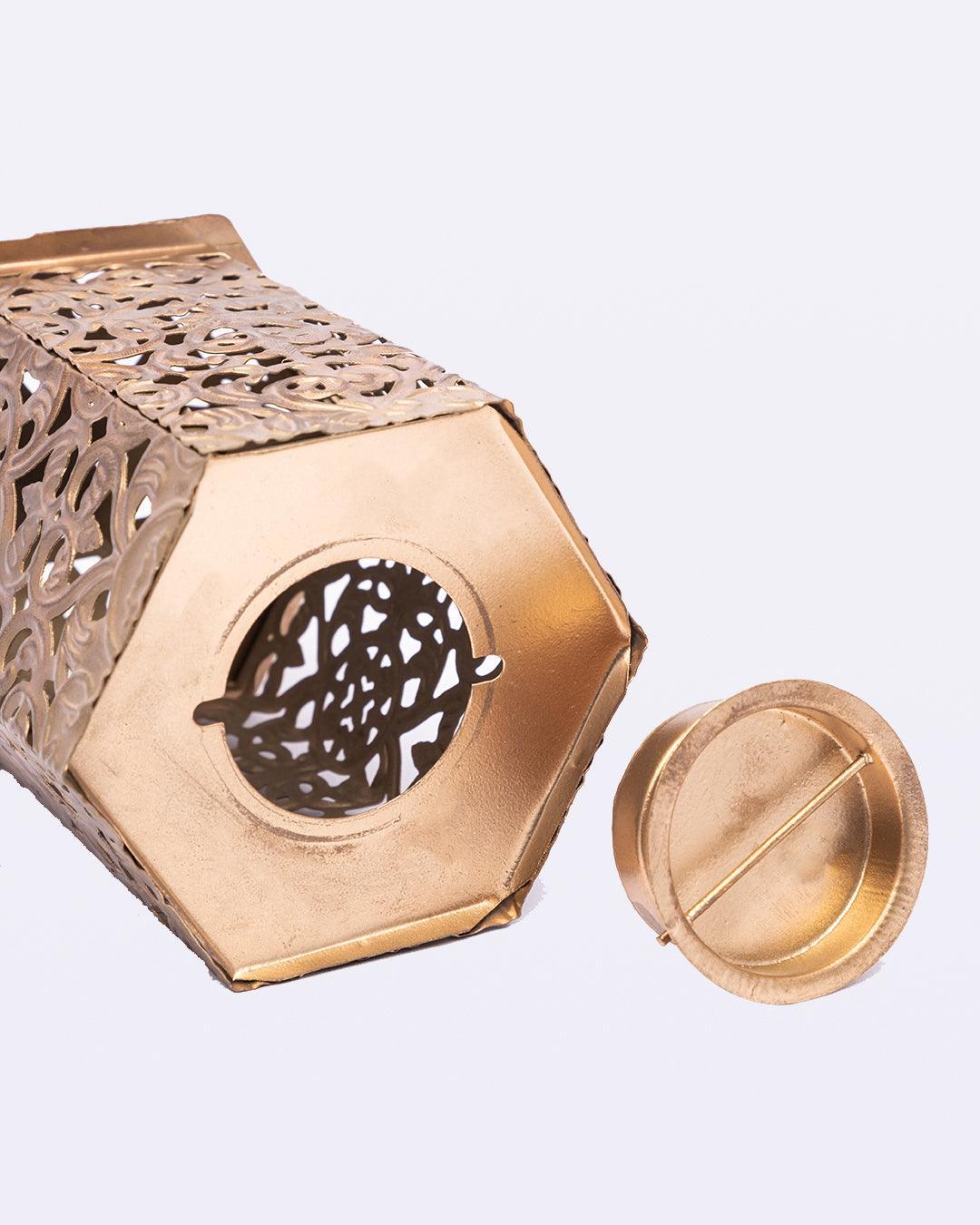 Market99 Lantern, T-Light Holder, New Design Cutwork, Gold Colour, Mild Steel, Set of 3 - MARKET 99