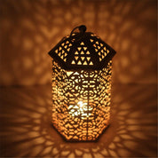 Market99 Lantern, T-Light Holder, New Design Cutwork, Gold Colour, Mild Steel, Set of 3 - MARKET 99