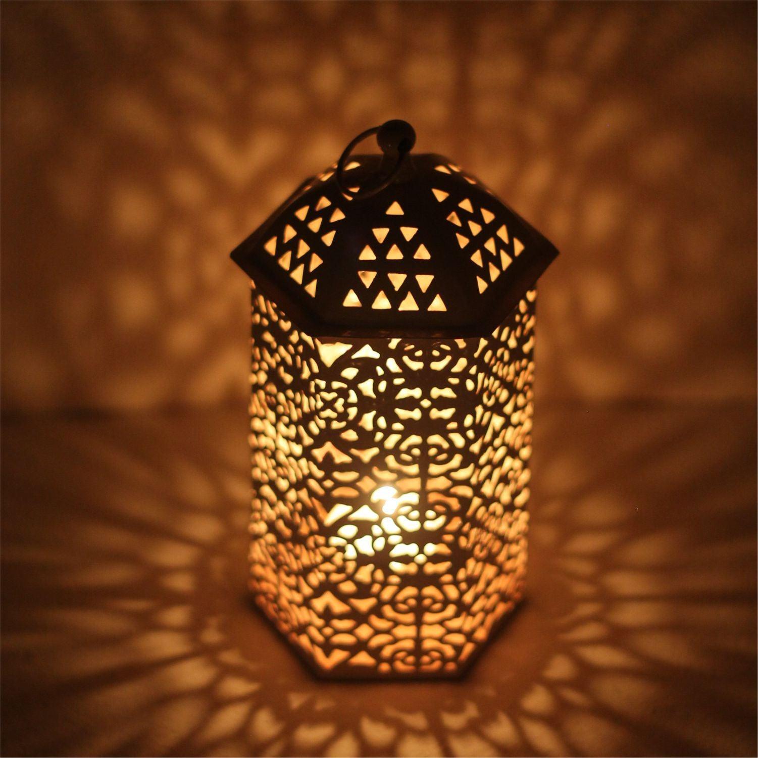 Market99 Lantern, T-Light Holder, New Design Cutwork, Gold Colour, Mild Steel, Set of 3 - MARKET 99