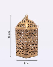 VON CASA Lantern, T-Light Holder, New Design Cutwork, Gold Colour, Mild Steel, Set of 3 - MARKET 99