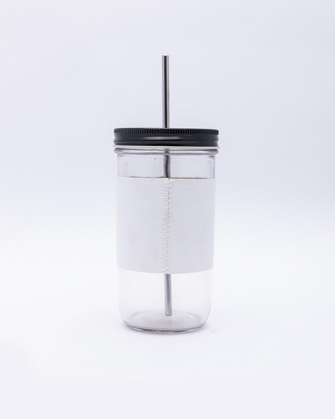 Market99 Mason Sipper, with Stainless Steel Straw & PU Sleeve, Masson Tumbler, Mason Jar, Mr Printed Design, Silver Colour, Glass, 600 mL - MARKET 99