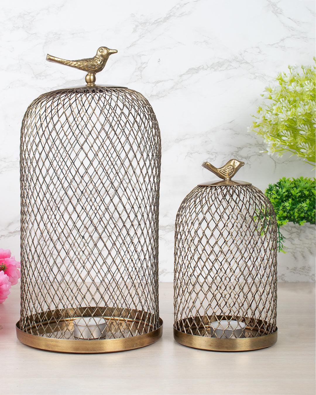 Market99 Metal Mesh Cloche, Mild Steel, Golden Colour, Set of 2 - MARKET 99