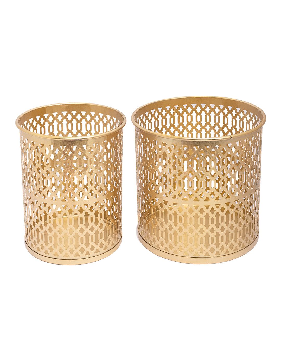 Market99 Metal Planter with Stand, Golden Colour, Iron, Set of 2 - MARKET 99