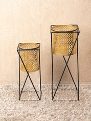 Market99 Metal Planter with Stand, Golden Colour, Iron, Set of 2 - MARKET 99