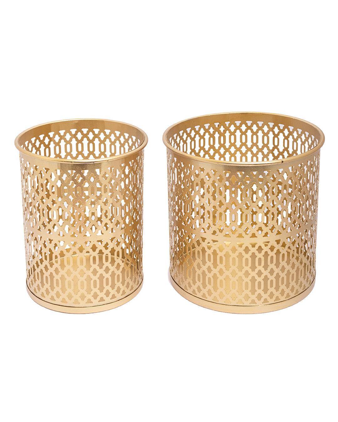 Market99 Metal Planter with Stand, Golden Colour, Iron, Set of 2 - MARKET 99