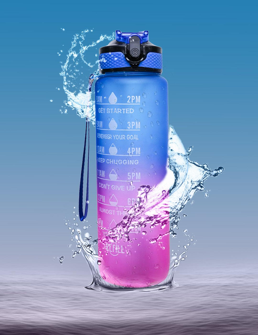 Market99 Motivational Sipper Water Bottle with Time & Level Marker, Blue Purple, 1 Liter - MARKET 99