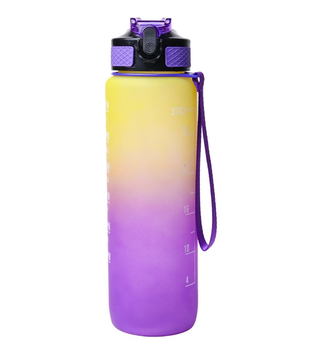 Market99 Motivational Sipper Water Bottle with Time & Level Marker, Yellow Purple, 1 Liter - MARKET 99
