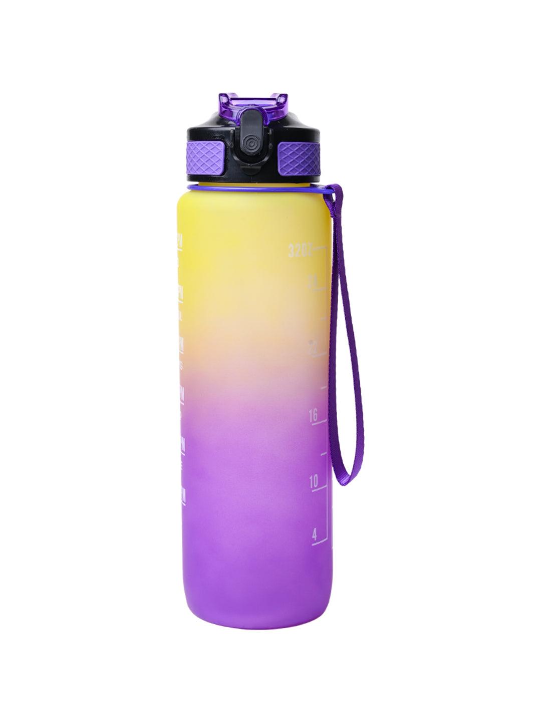 Market99 Motivational Sipper Water Bottle with Time & Level Marker, Yellow Purple, 1 Liter - MARKET 99