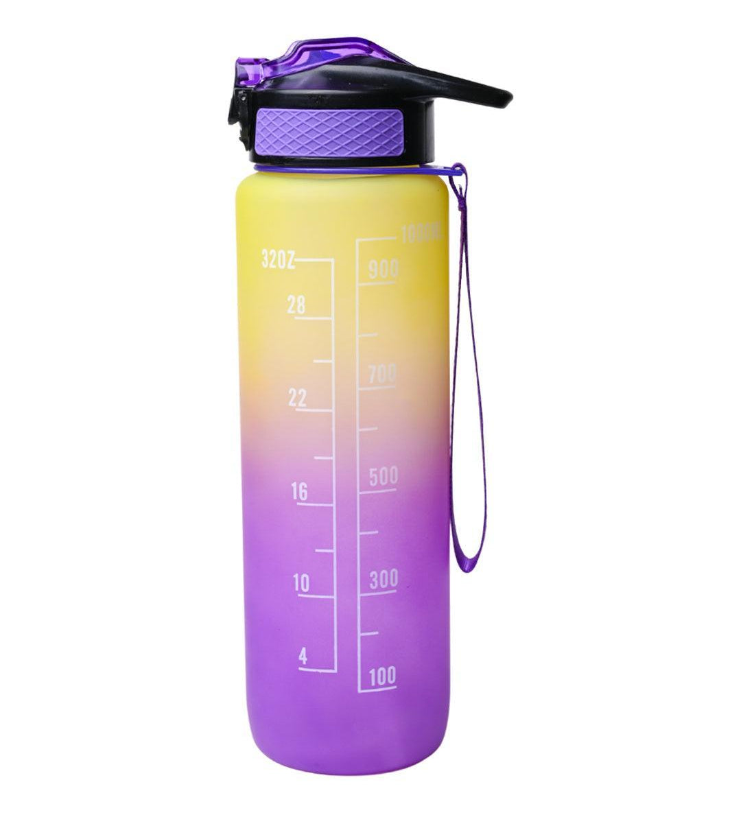 Market99 Motivational Sipper Water Bottle with Time & Level Marker, Yellow Purple, 1 Liter - MARKET 99